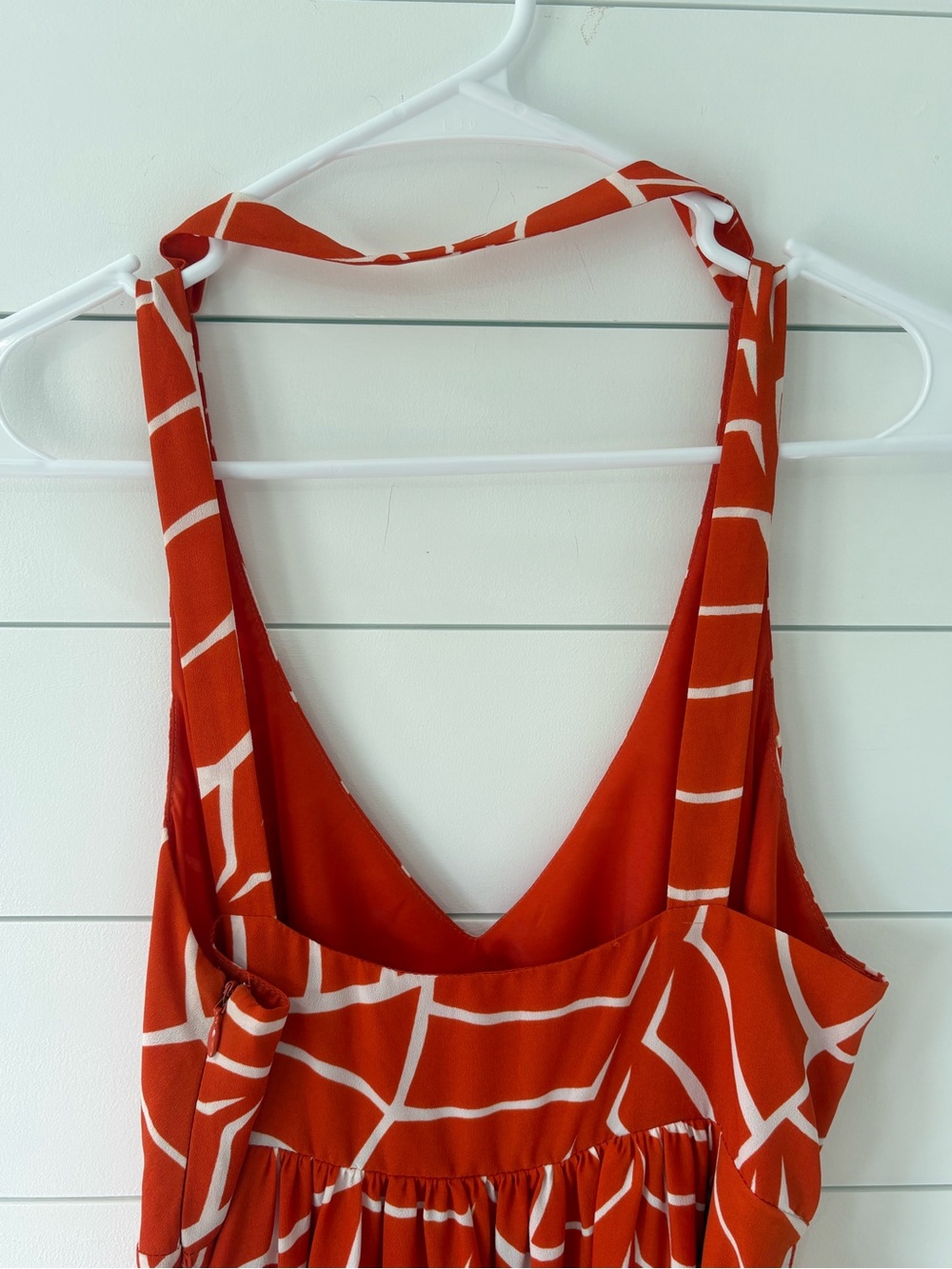 Susan Monaco Orange White Geometric Tie Back Midi Dress Size 6 - Picture 7 of 16